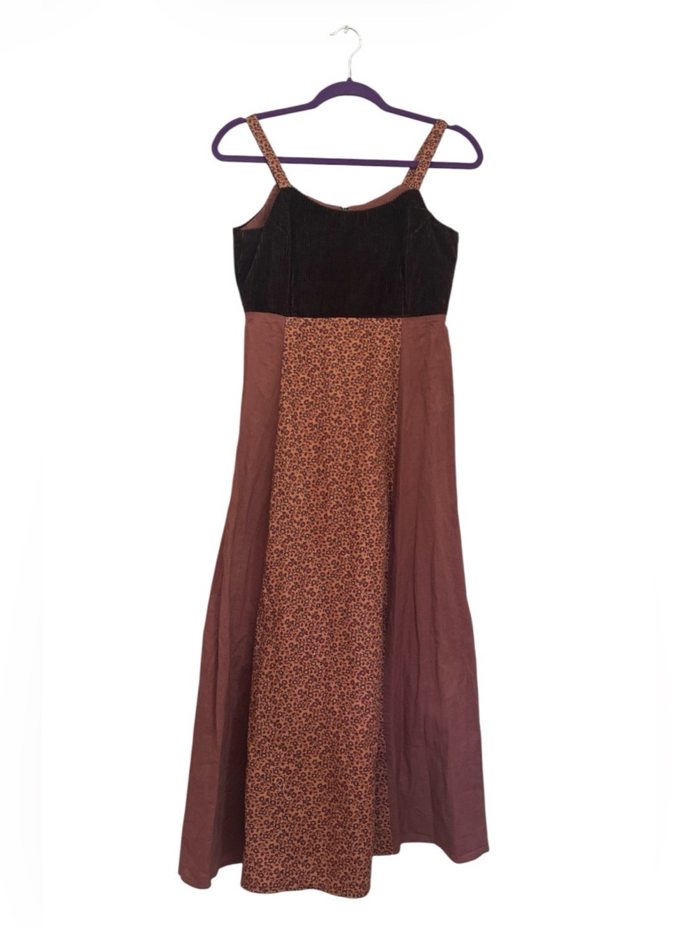 Vintage 90s Grunge Boho Corduroy Calico Patchwork Maxi Camisole Dress Size M - Picture 1 of 9